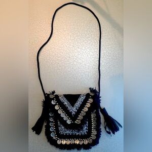 Shashi | Black Metallic Embellished Beaded Shoulder Bag